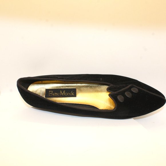 Beau Monde Women's Size 10 Black Velvet Button Embellishment Ballet Wedge Heels - Picture 6 of 10
